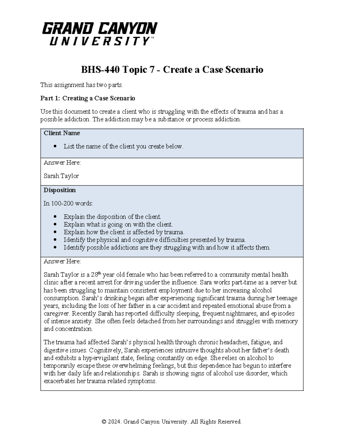BHS 440 RS T7 Create ACase Scenario - BHS-440 Topic 7 - Create a Case ...
