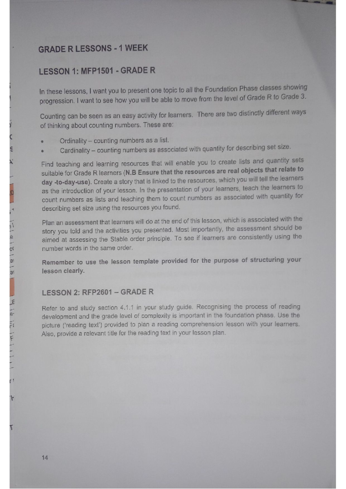 Grade R Lesson Plans: MFP1501, RFP2601, HLT3701, IFP3701 Insights - Studocu