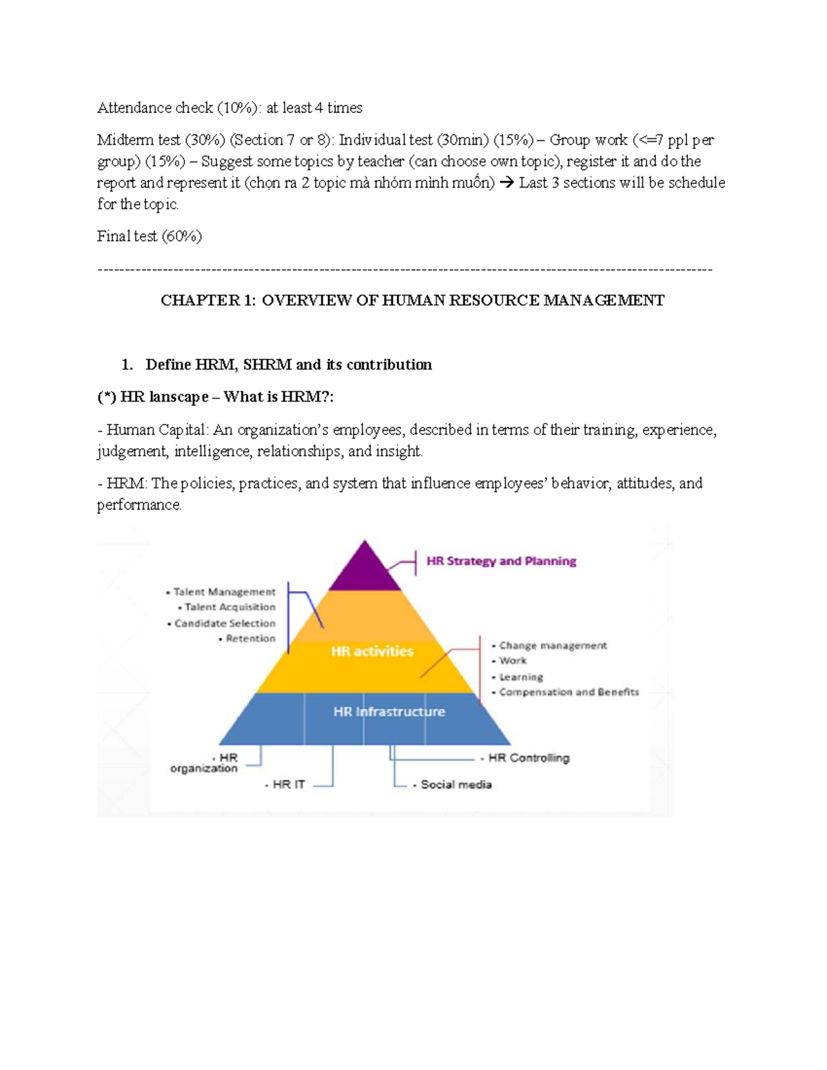 Lecture Notes on HRM (HRM 101): Midterm Test Overview and Key Concepts ...
