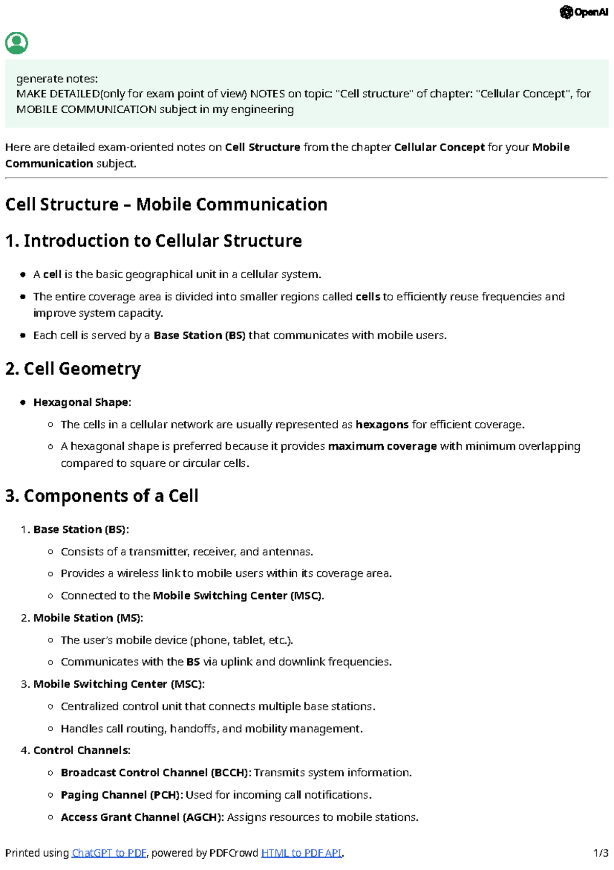 MC - 1 Final Exam Notes on Cellular Concept: Cell Structure in Mobile ...