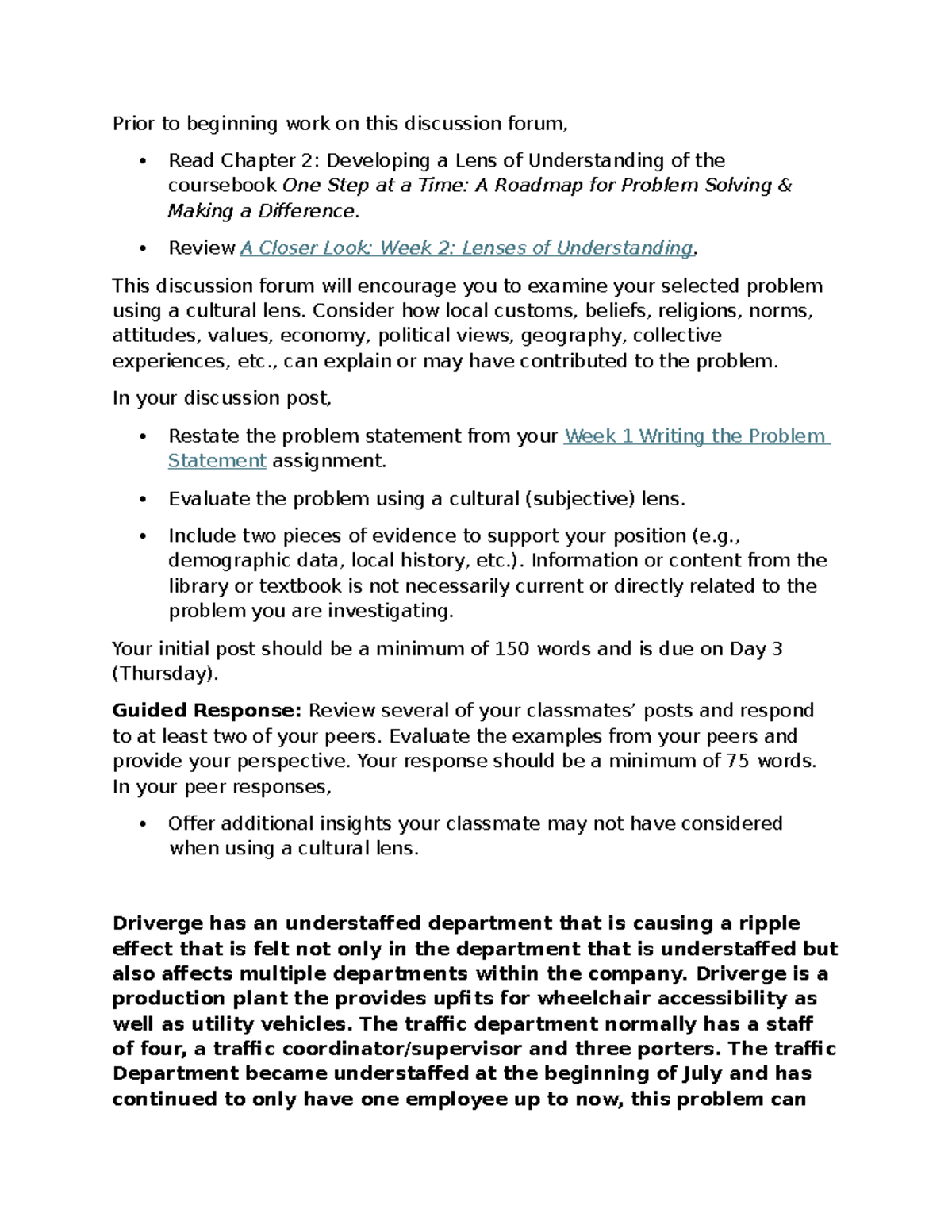 Gen 499 Week 2 Discussion 1: Examining Problems Through Cultural Lenses ...