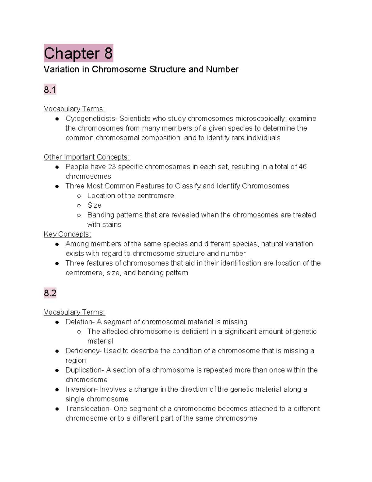 Chapter 8: Variation in Chromosome Structure and Number - Key Concepts ...