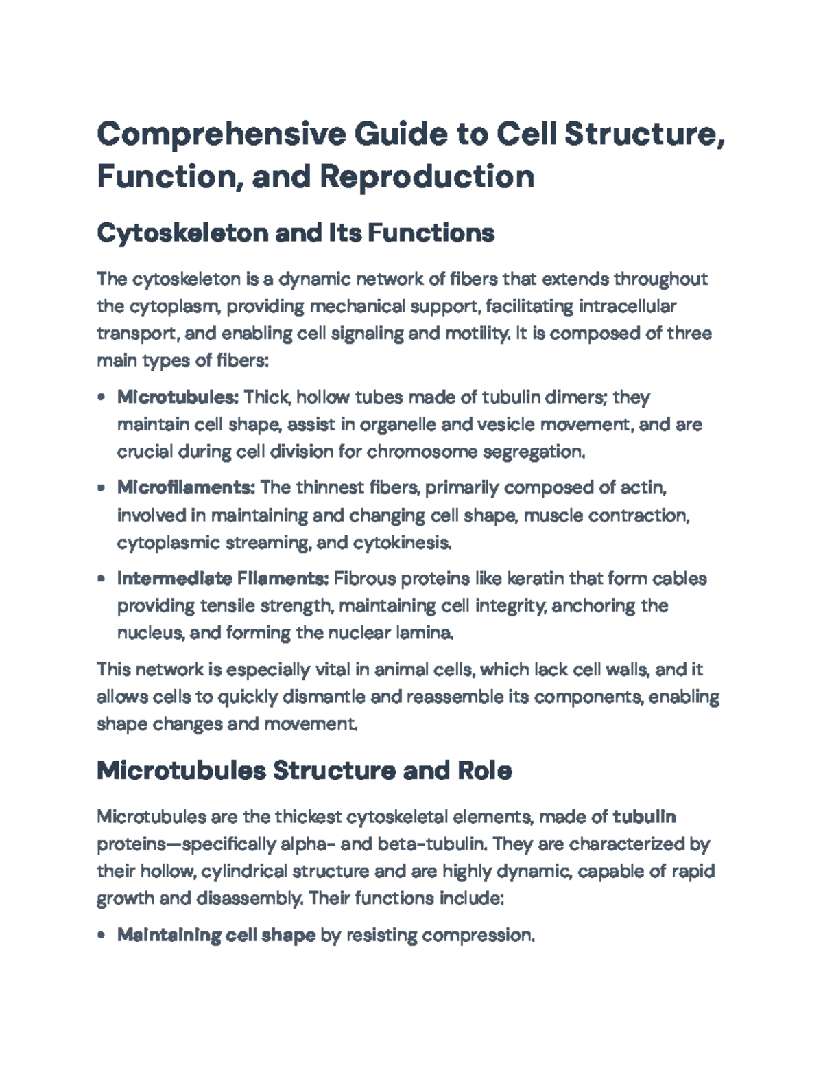 Comprehensive Study of Cell Structure & Function (BIO 101) - Studocu