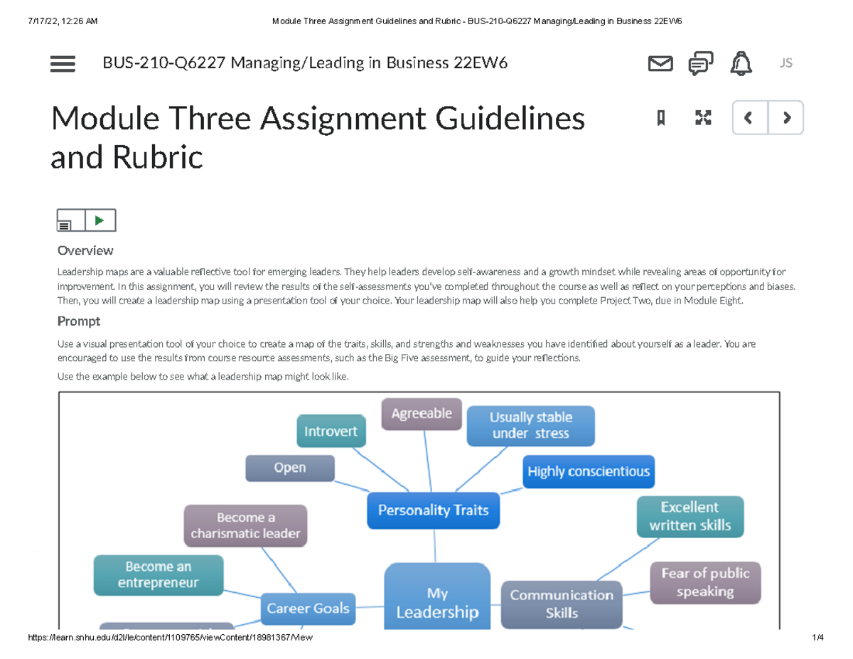 Module Three Assignment Guidelines and Rubric - BUS-210-Q6227 Managing ...