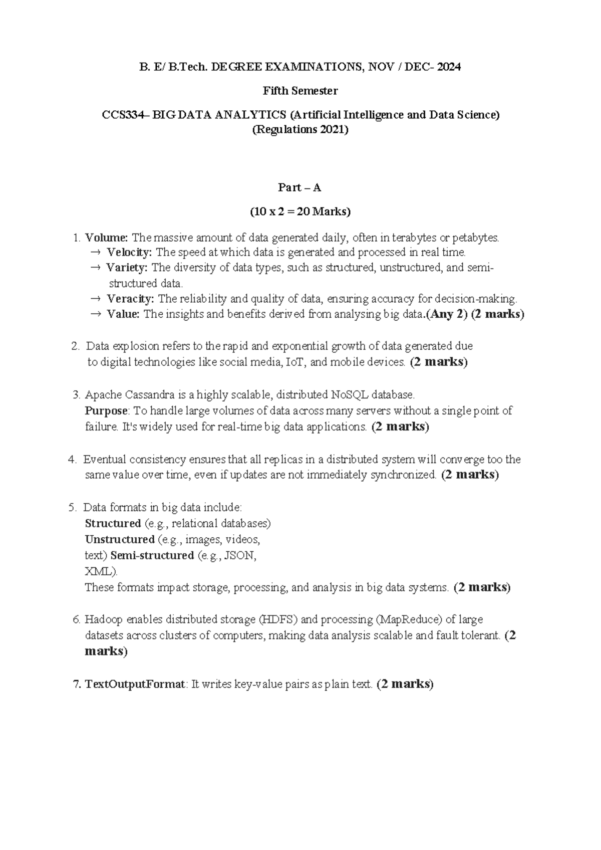BDA 5th Sem Exam Answer Key - Big Data Analytics, Nov 2024 - Studocu