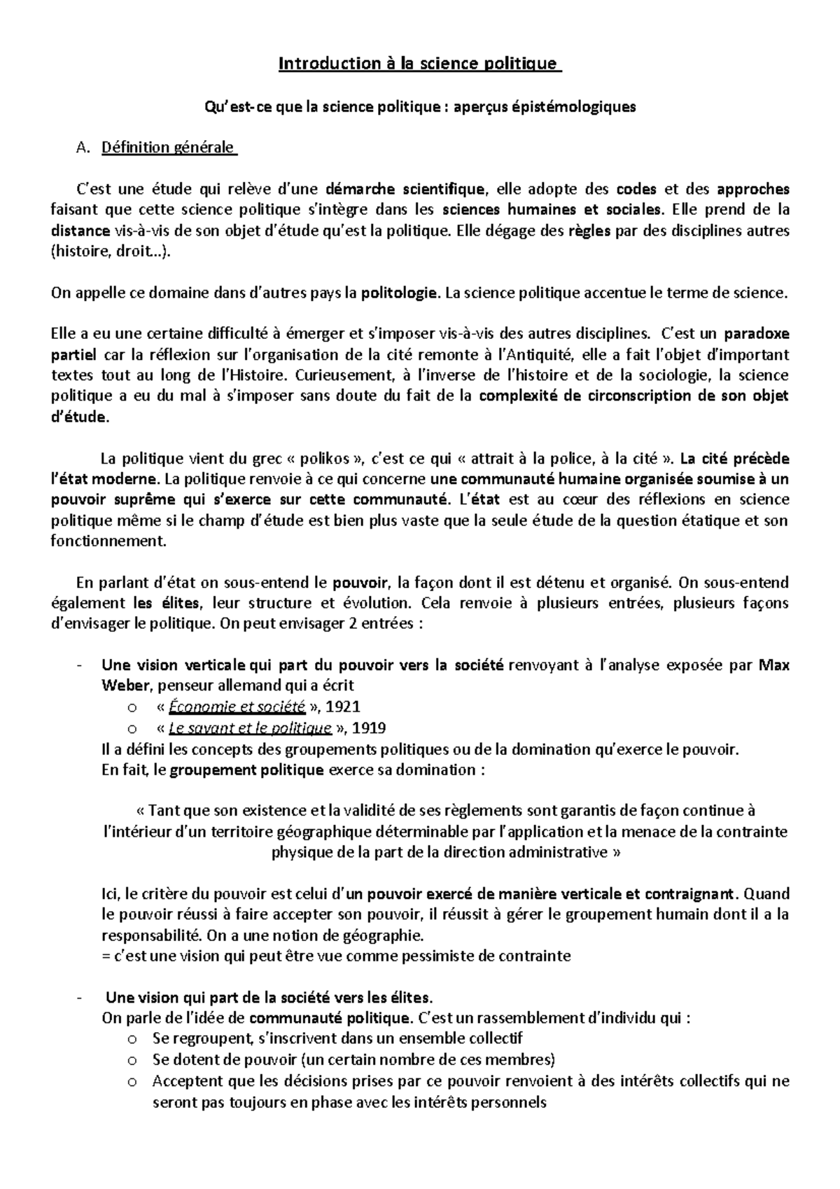 Introduction à la science politique : Aperçus épistémologiques et ...