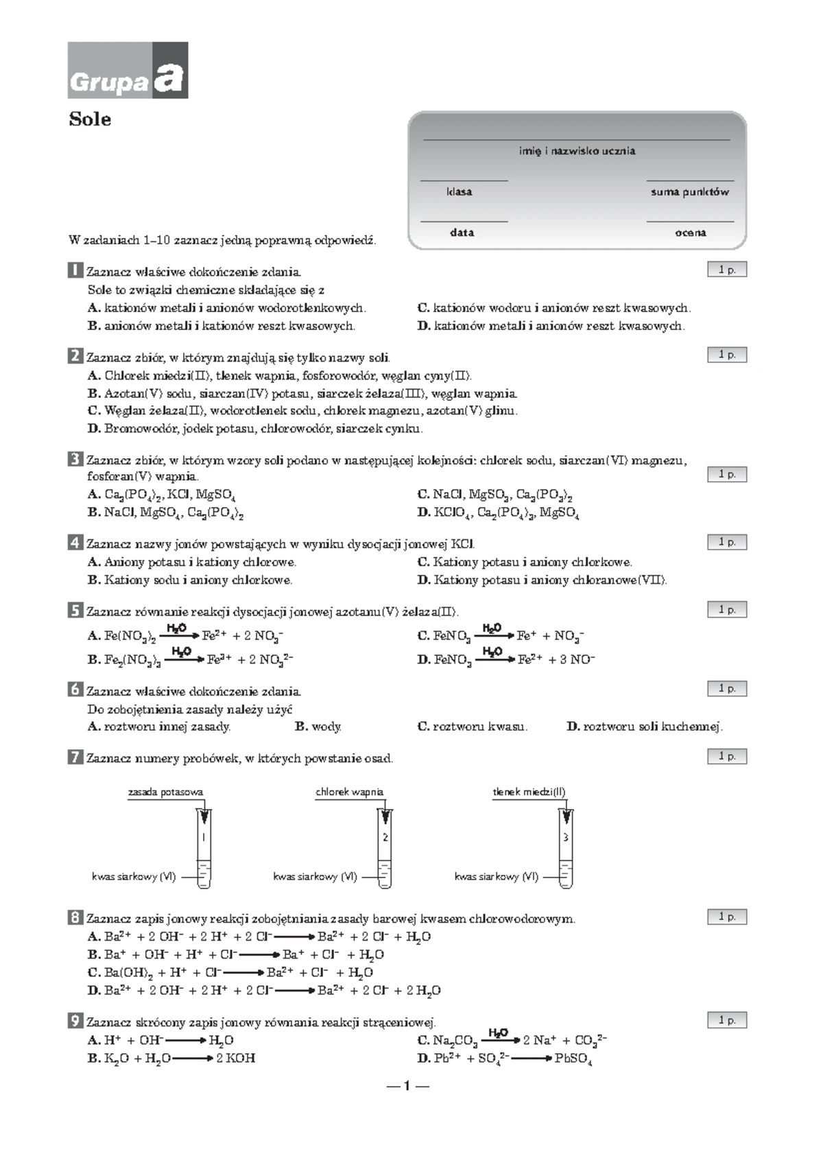 Sprawdzian Końcowy Z Chemi Klasa 7 www.studocu.com