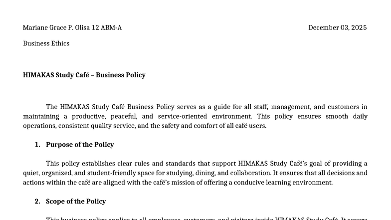 HIMAKAS Study Café Business Policy Guidelines - Studocu