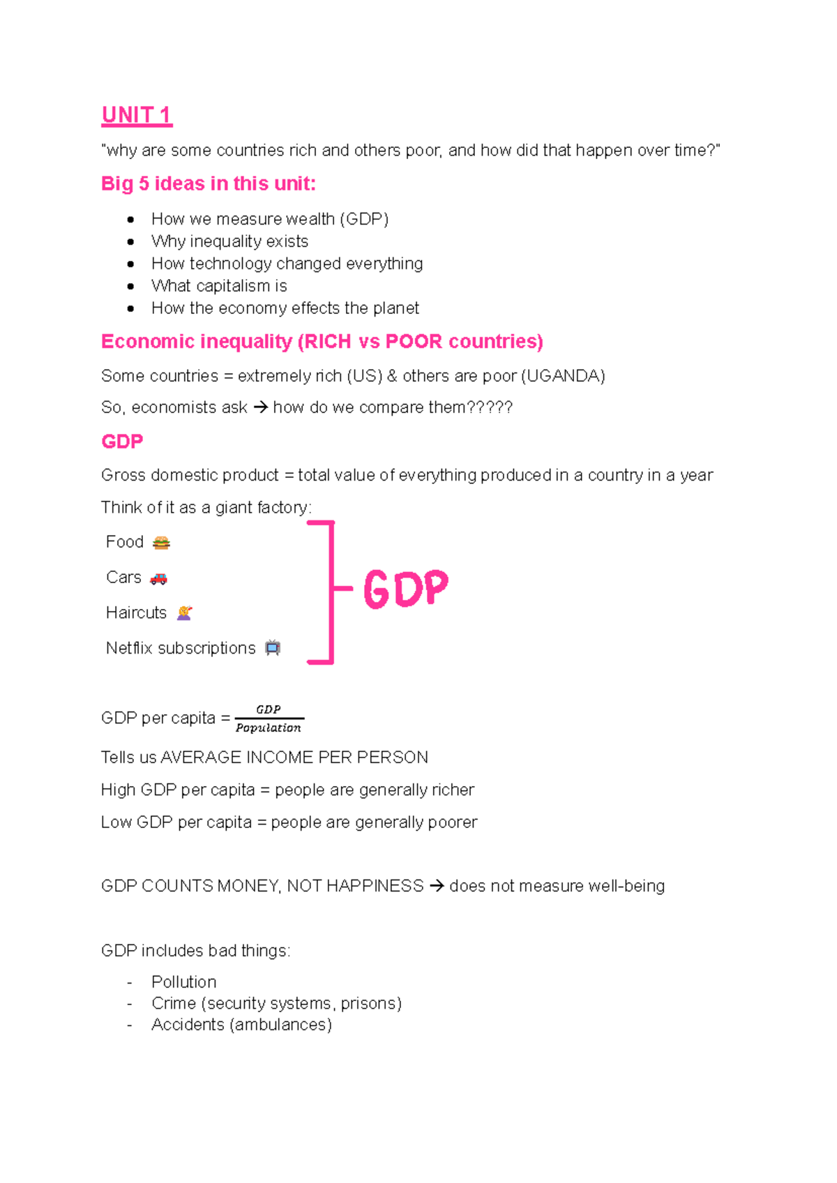 UNIT 1: Study Notes on Economic Inequality & Growth (ECO101) - Studocu
