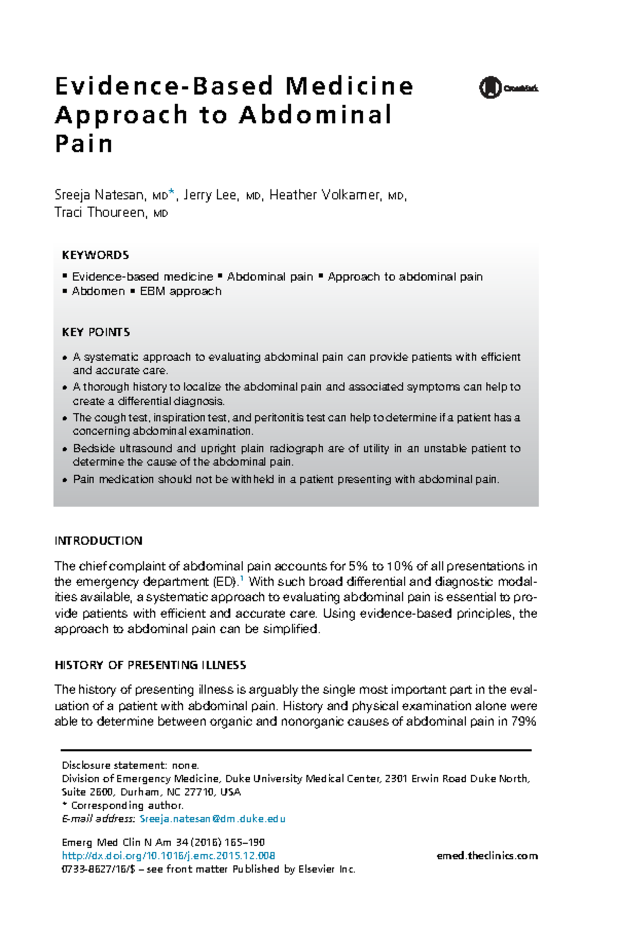 Evidence-Based Medicine (EBM) Approach to Abdominal Pain: Key Insights ...
