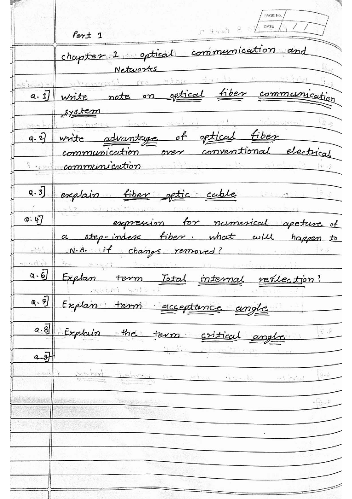 Optical Communication & Networks: Chapter Notes (EASY Solution Q) - Studocu