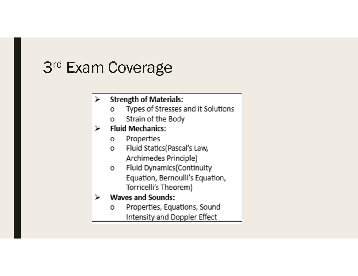 3rd Exam Coverage: Strength of Materials (ENGR 101) - Stress & Strain ...