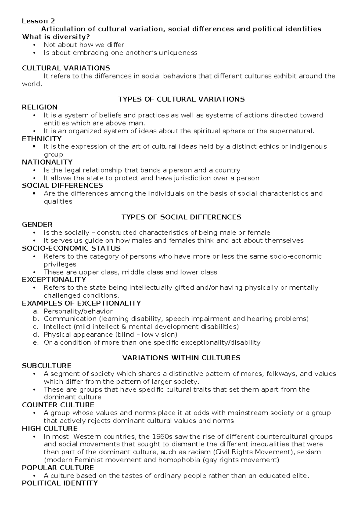 Lesson 2 - UCSP: Understanding Cultural Variation and Social ...