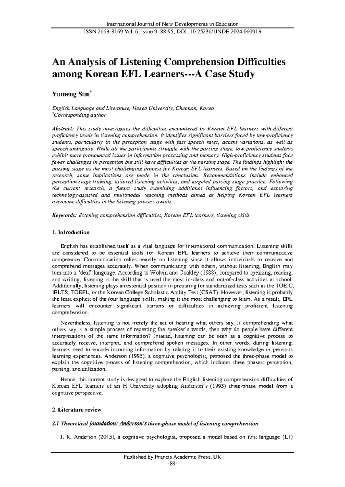 Listening Comprehension Challenges in Korean EFL Learners: A Case Study ...
