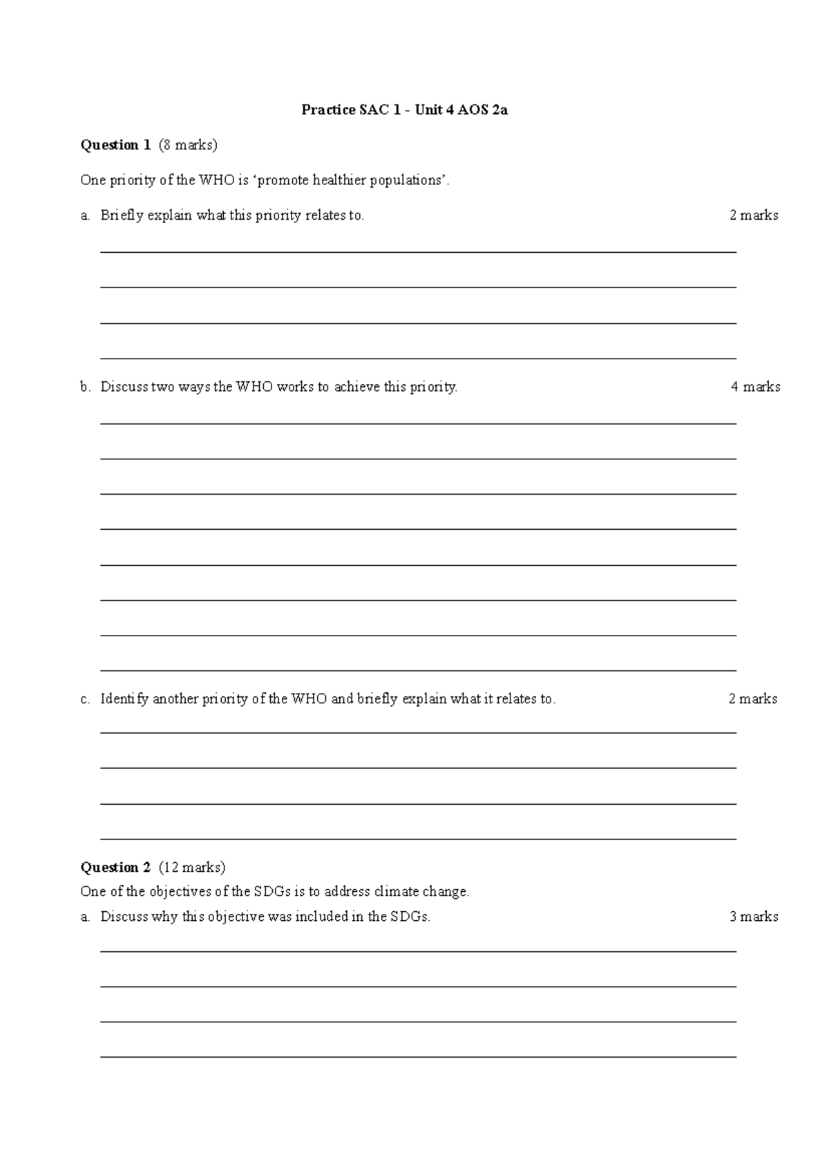 Area of study 4 SAC 2 revision work - Practice SAC 1 - Unit 4 AOS 2a ...