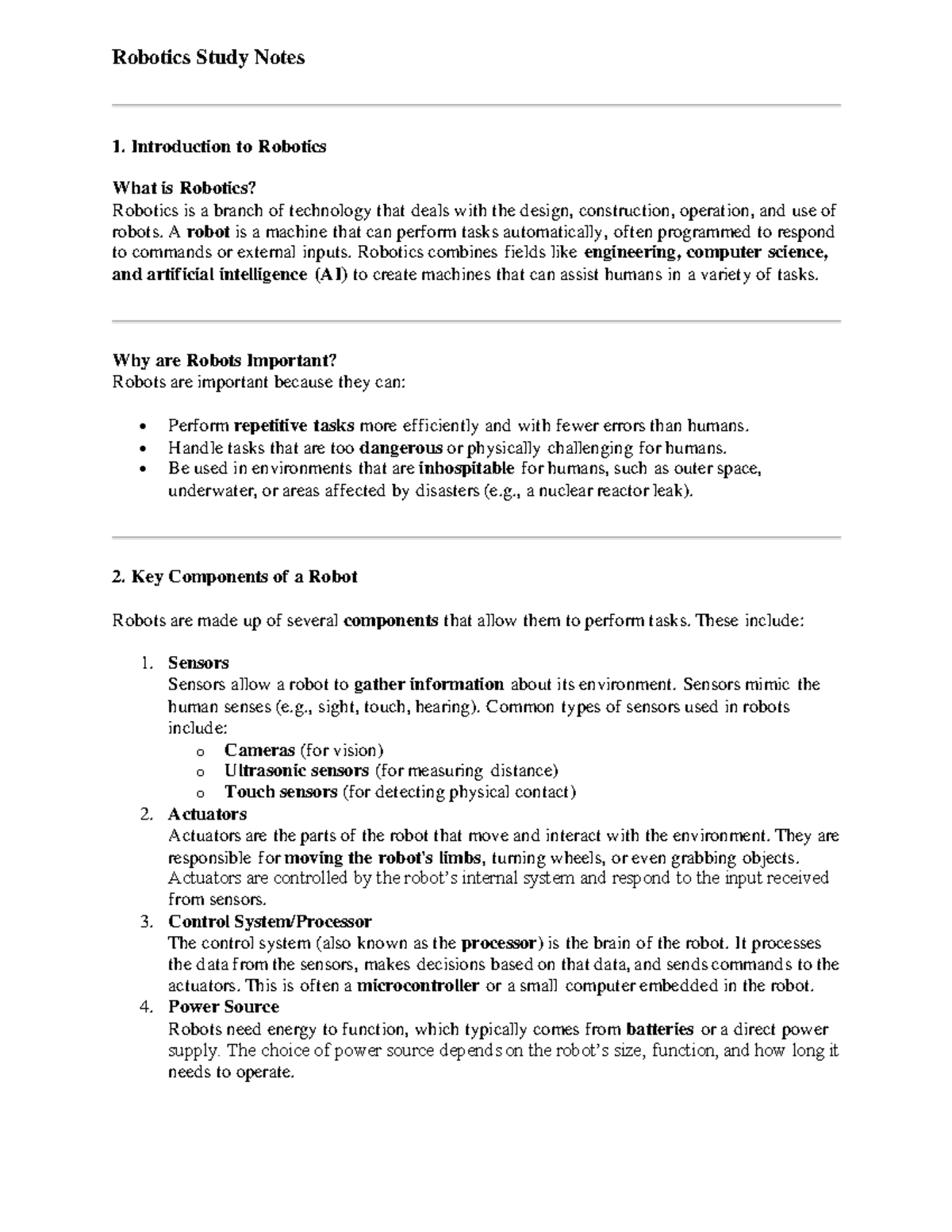 WEEK 4 - Robotics Study Notes: Introduction to Key Concepts - Studocu