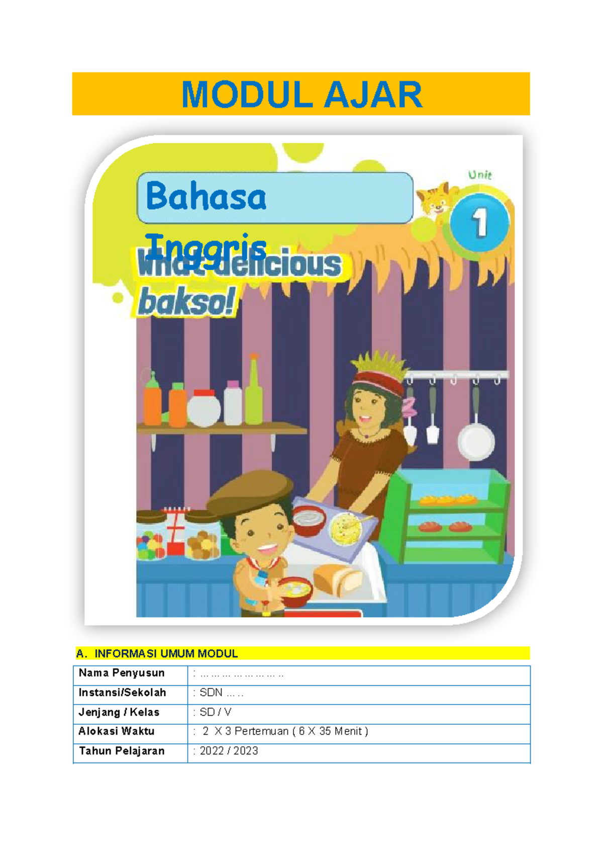 Modul Ajar Bahasa Inggris Kelas 5 Pembelajaran Rasa Makanan Dan