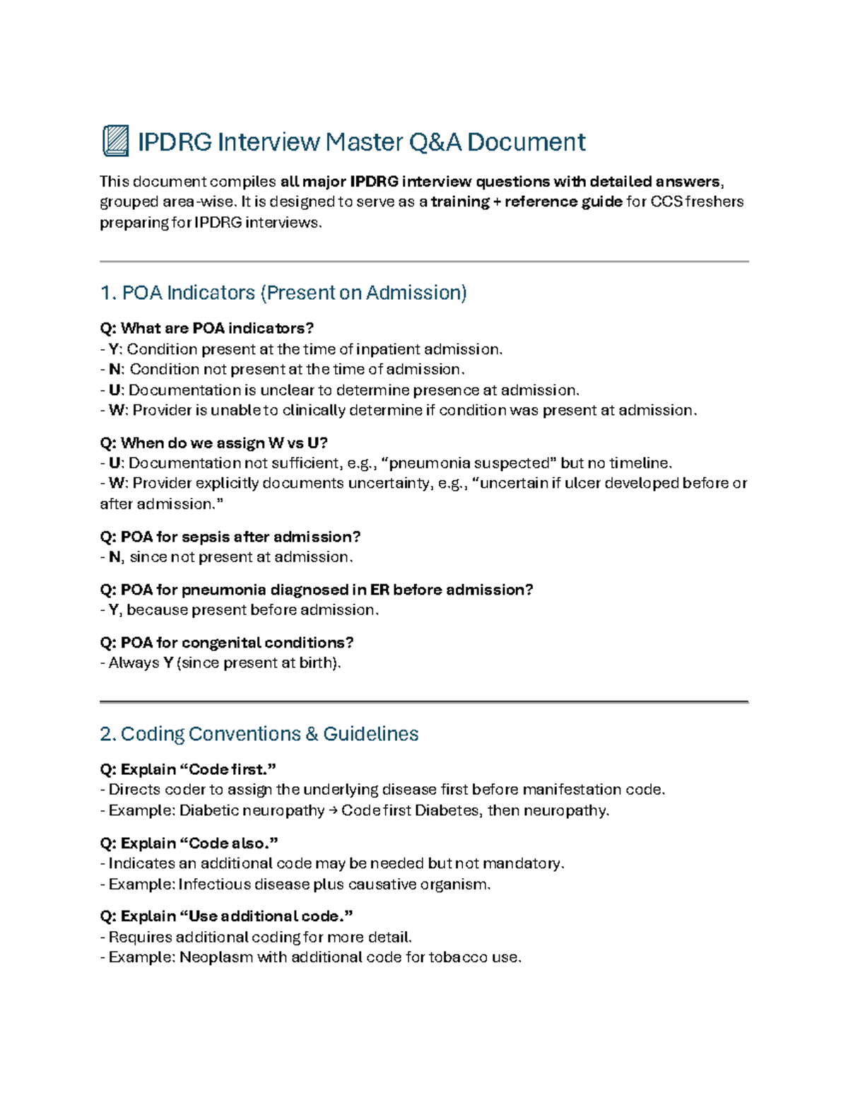 IPDRG Interview Q&A Guide for CCS Freshers - Studocu