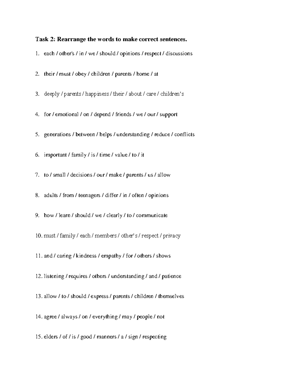 Task 2: Sentence Rearrangement Exercise for Language Learning - Studocu