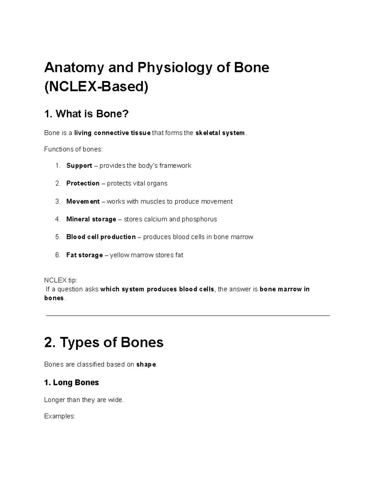Anatomy and Physiology of Bone: NCLEX Study Guide - Studocu
