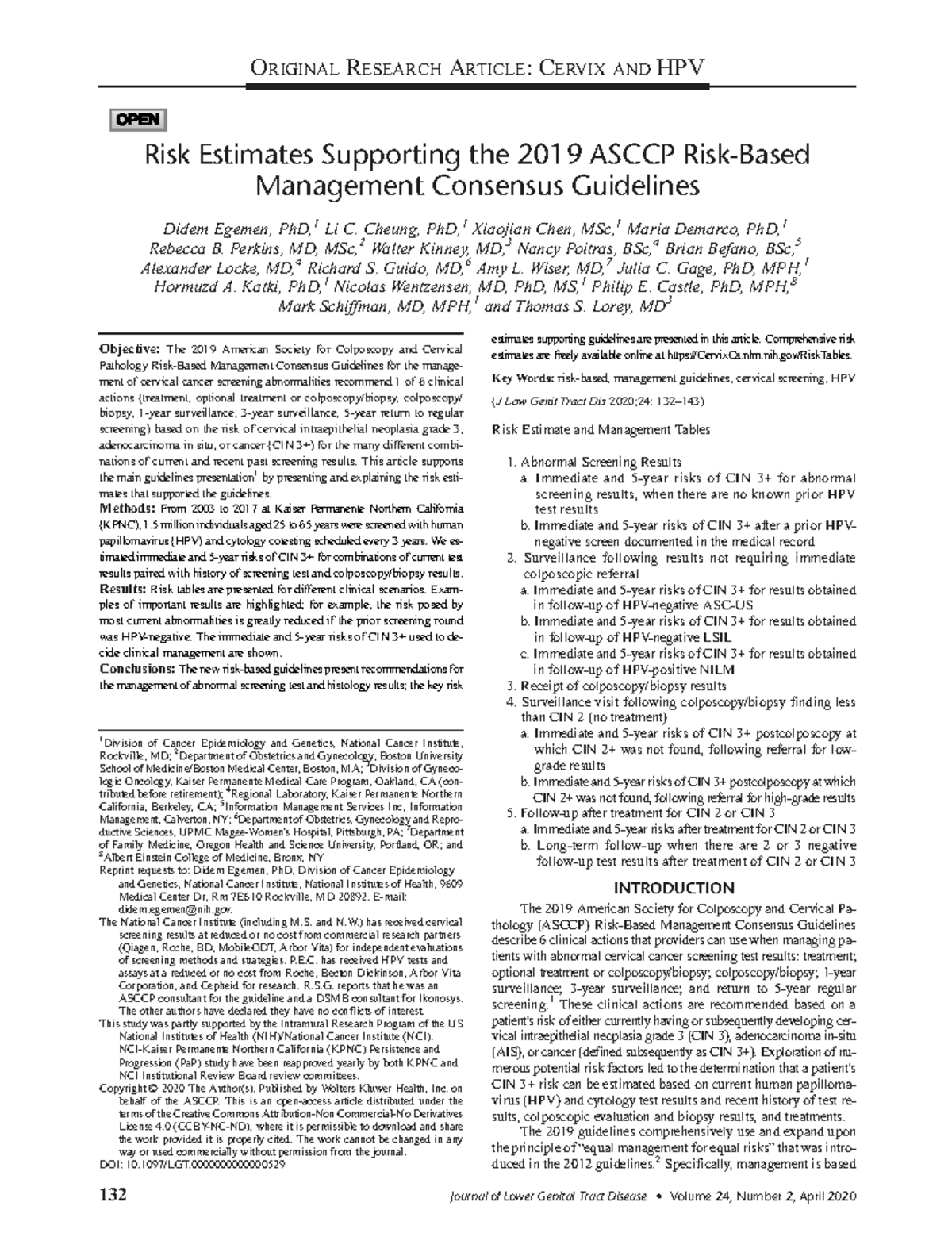Risk Estimates for Cervical Screening Management: ASCCP Guidelines ...