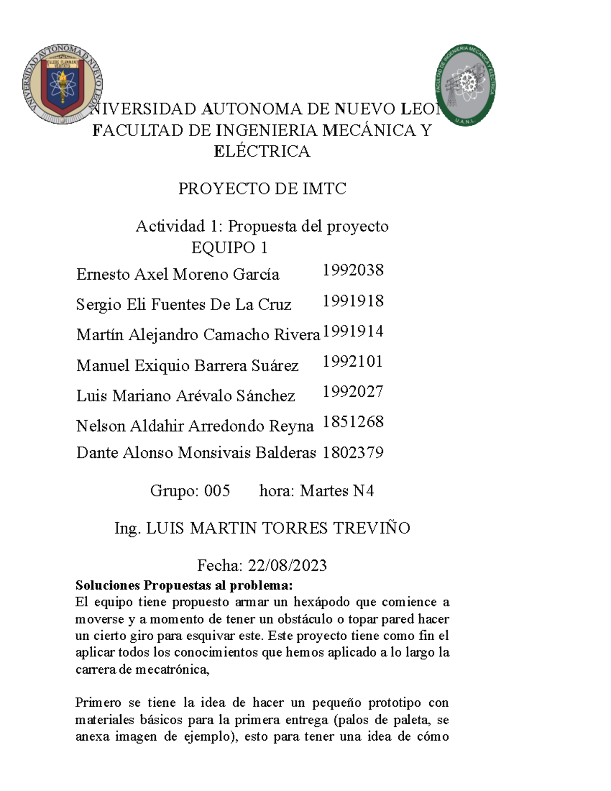 Actividad 1 - UNIVERSIDAD AUTONOMA DE NUEVO LEON FACULTAD DE INGENIERIA ...