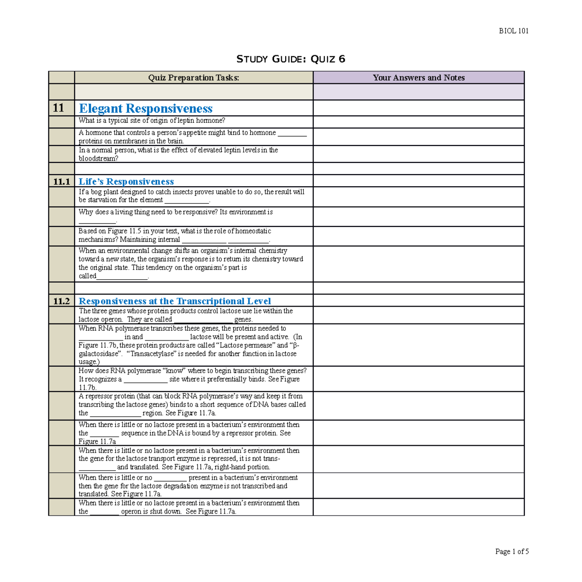 Study Guide for Quiz 6 (Biology) - Key Concepts and Notes - Studocu