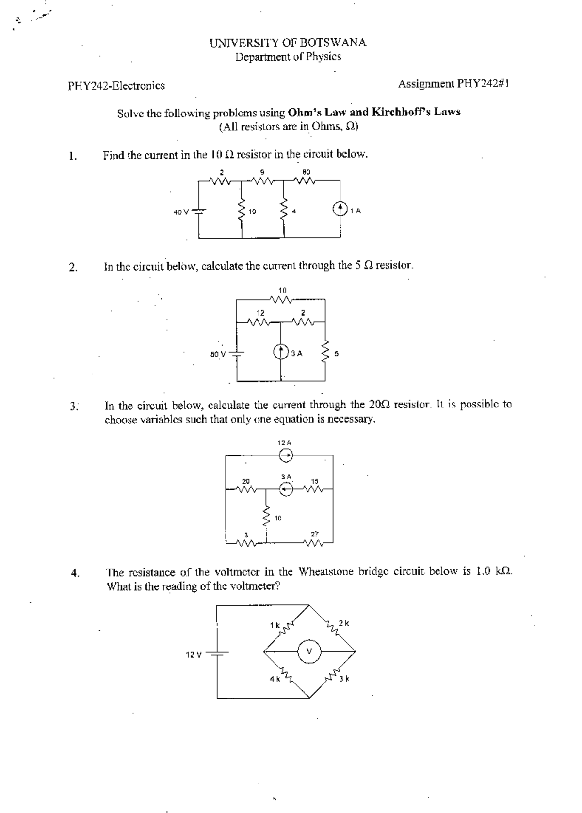 PHY242 Assignment: Circuit Problems Using Ohm's Law - Studocu