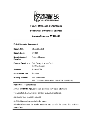 Effluent Control Waste Management 1 - ER4507 - Studocu