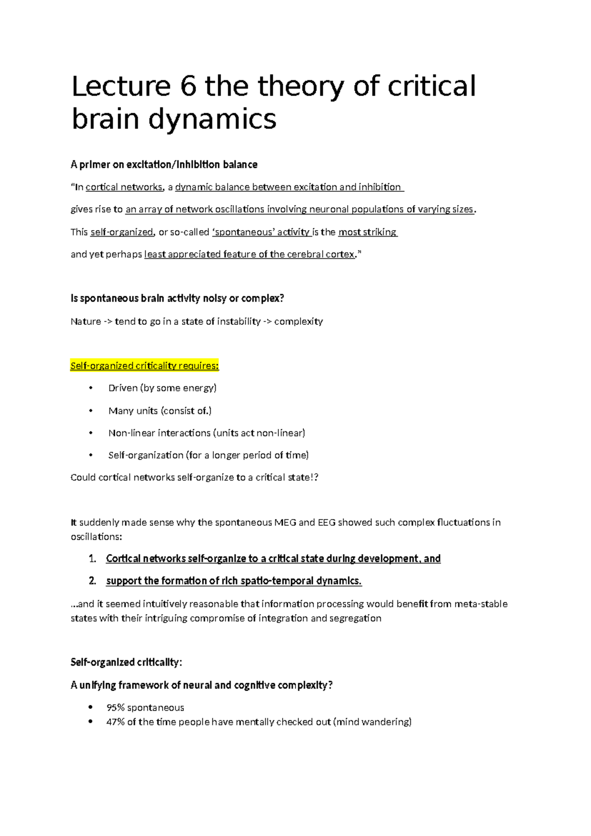 Lecture 6: The Theory of Critical Brain Dynamics & Its Implications ...