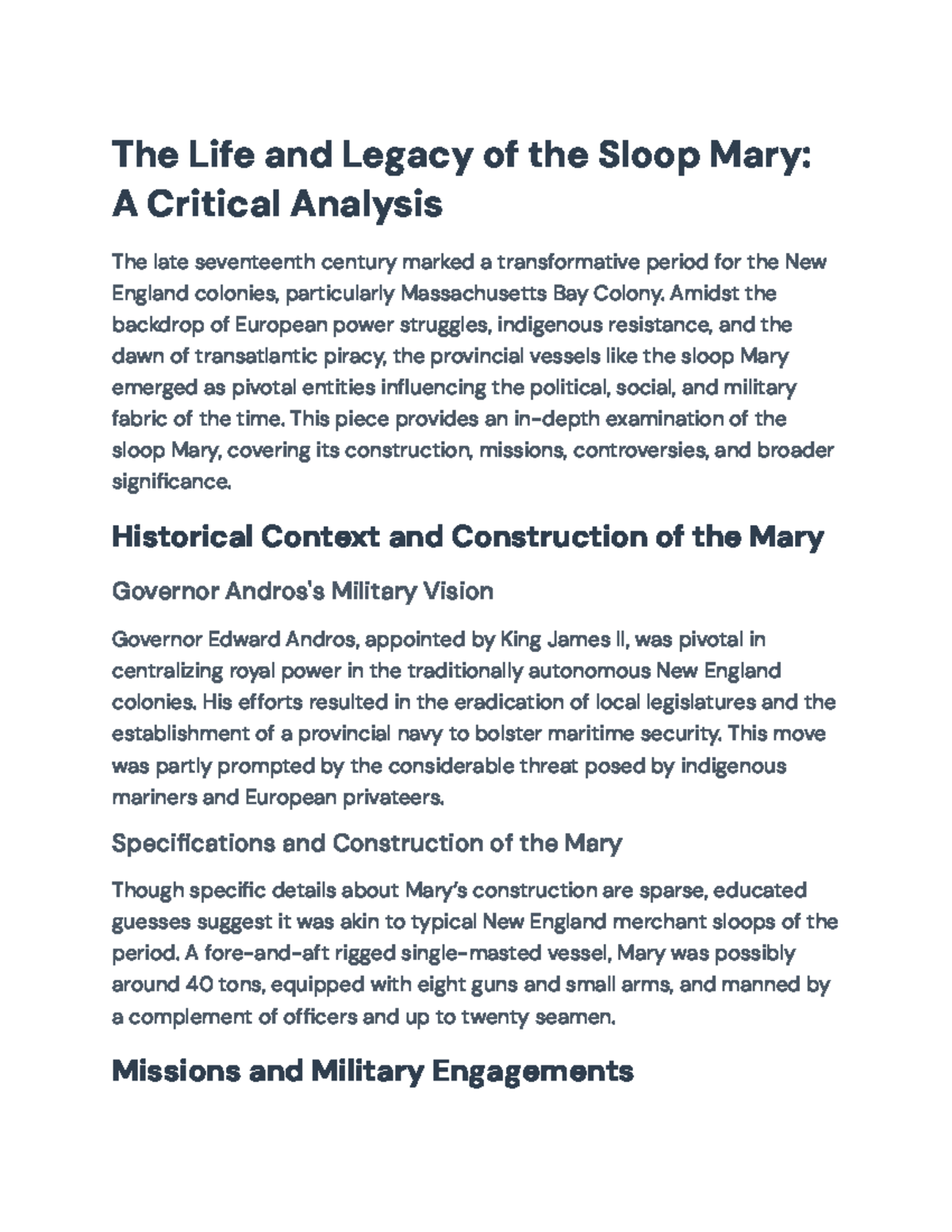 The Life and Legacy of the Sloop Mary: A Historical Analysis - The Life ...