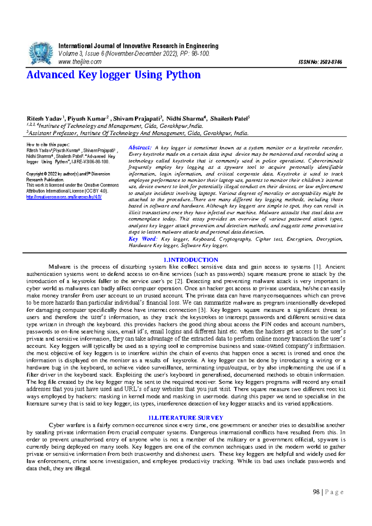 Advanced key logger using python - 98 | P a g e International Journal ...