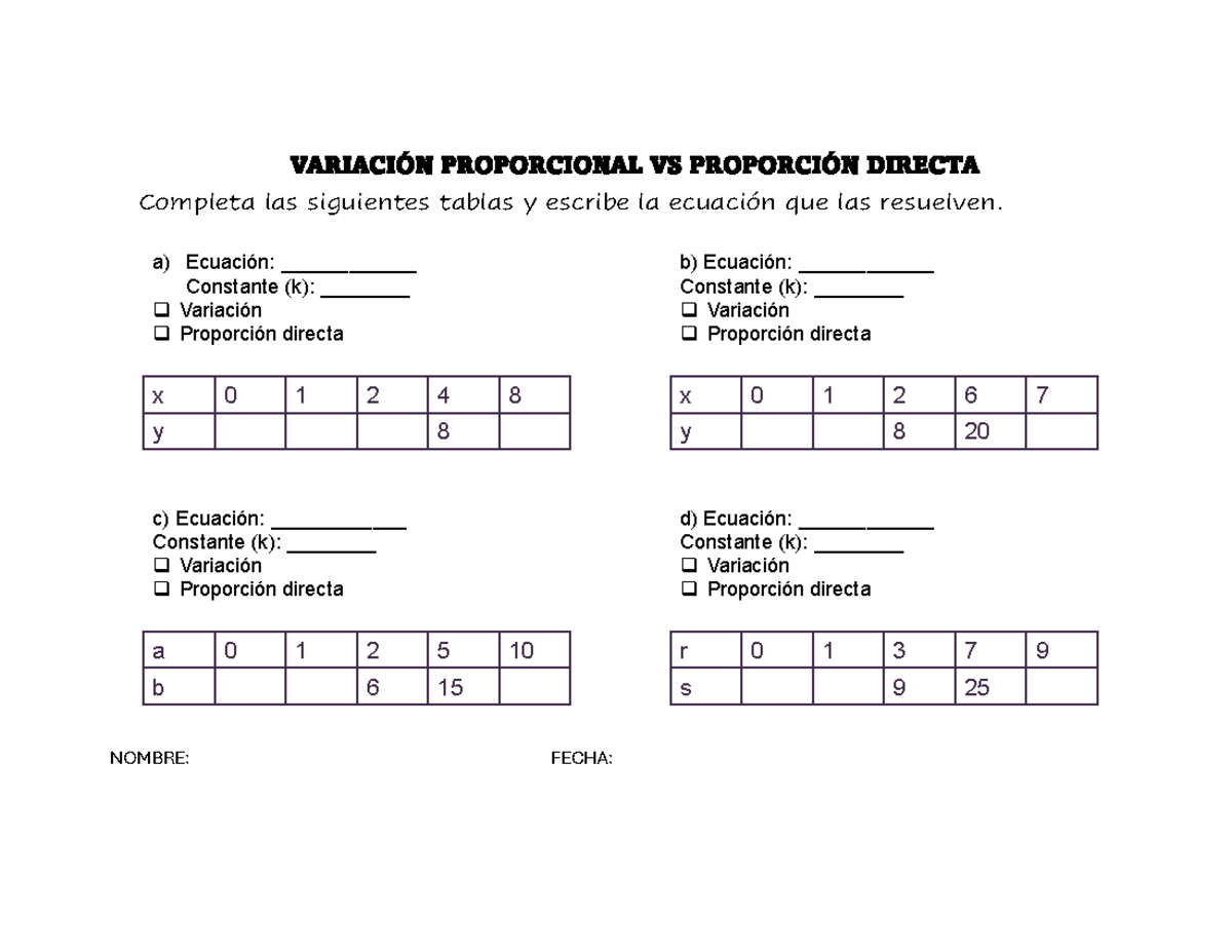 Variación y proporción - VARIACIÓN PROPORCIONAL vs PROPORCIÓN DIRECTA ...