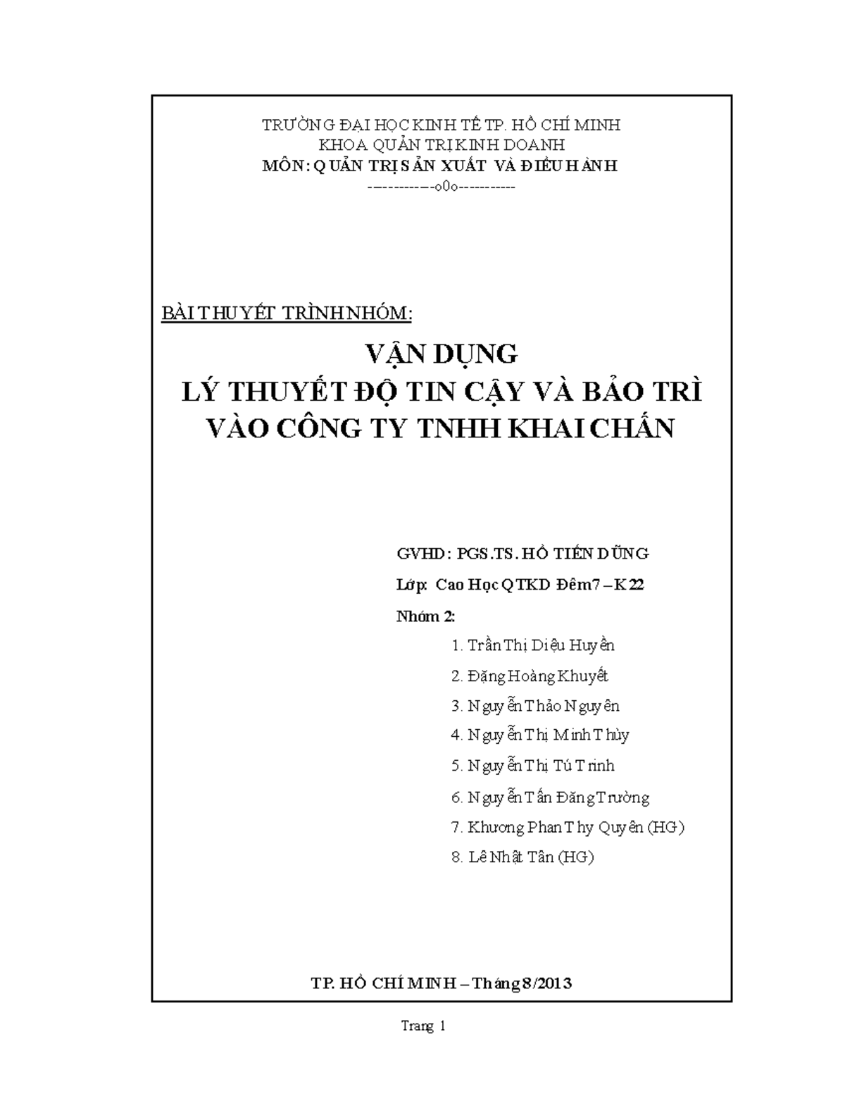 Tailieuxanh nhom 2 qtsx ly thuyet bao tri do tin cay 8193 - TRƯỜNG ĐẠI ...