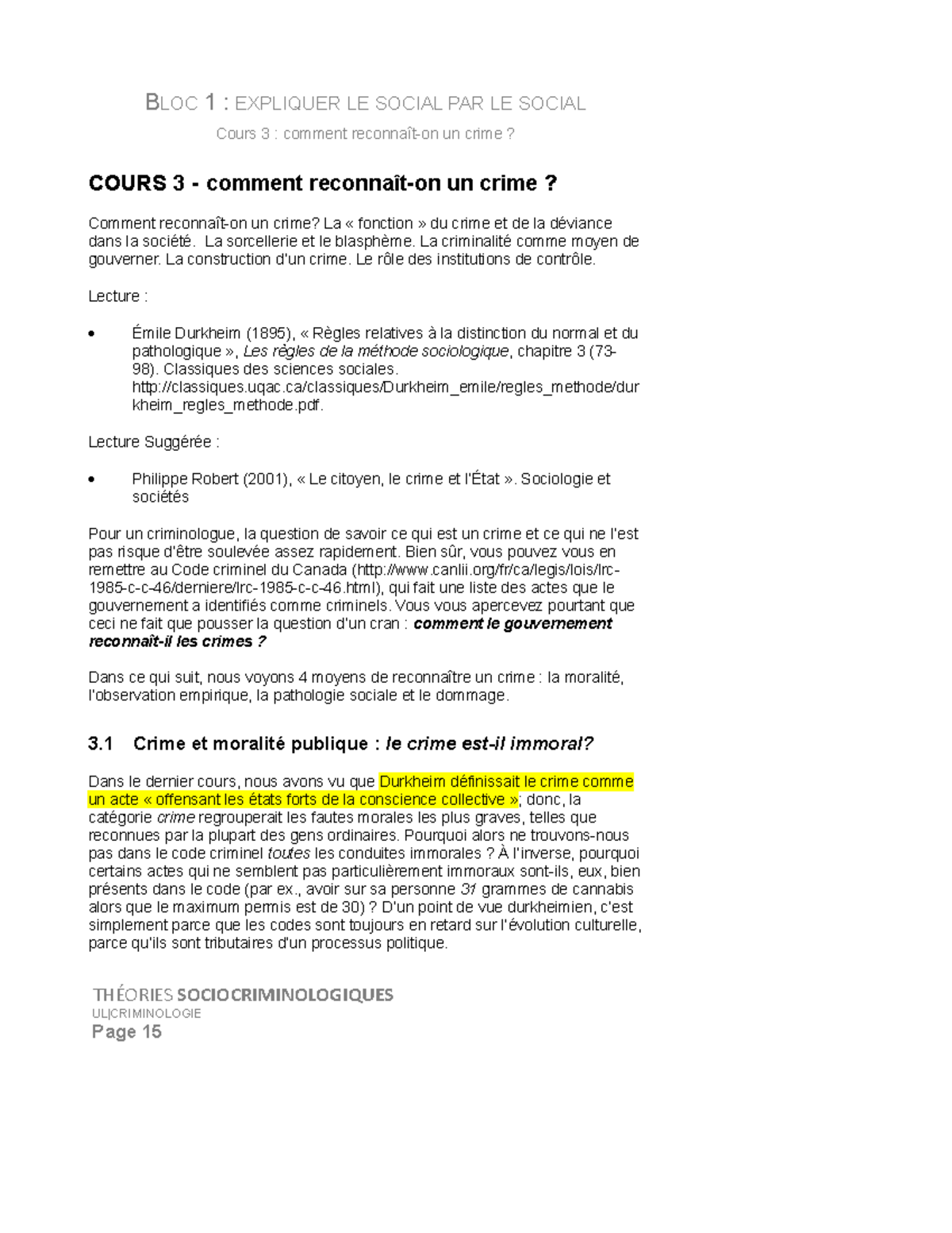 BLOC 1 : EXPLIQUER LE SOCIAL PAR LE SOCIAL - Cours 3 : Comment ...