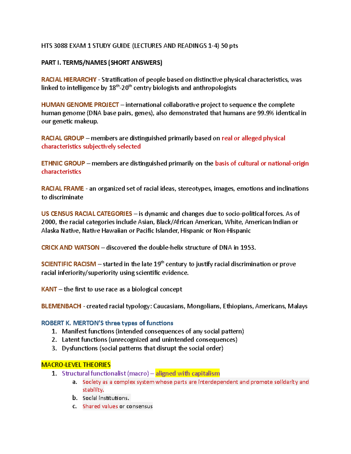HTS 3088 EXAM 1 Study Guide: Key Terms and Theoretical Insights - Studocu