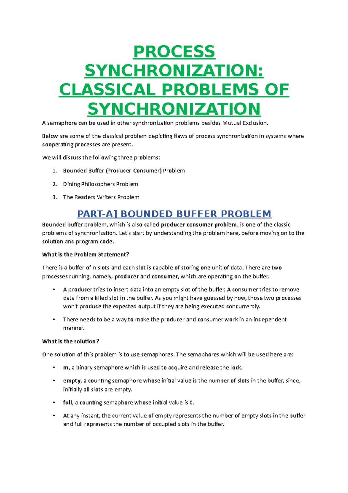 Process Synchronization- Classical problems of IPC - PROCESS ...