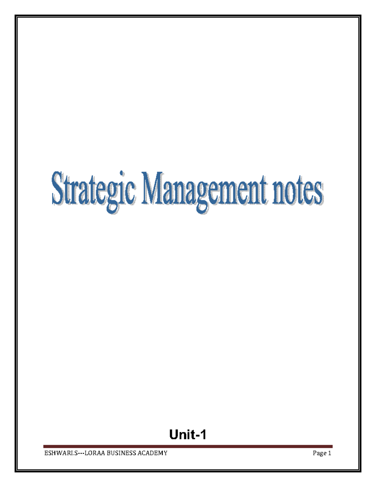 Strategic Management Notes: Key Definitions and Components - Studocu