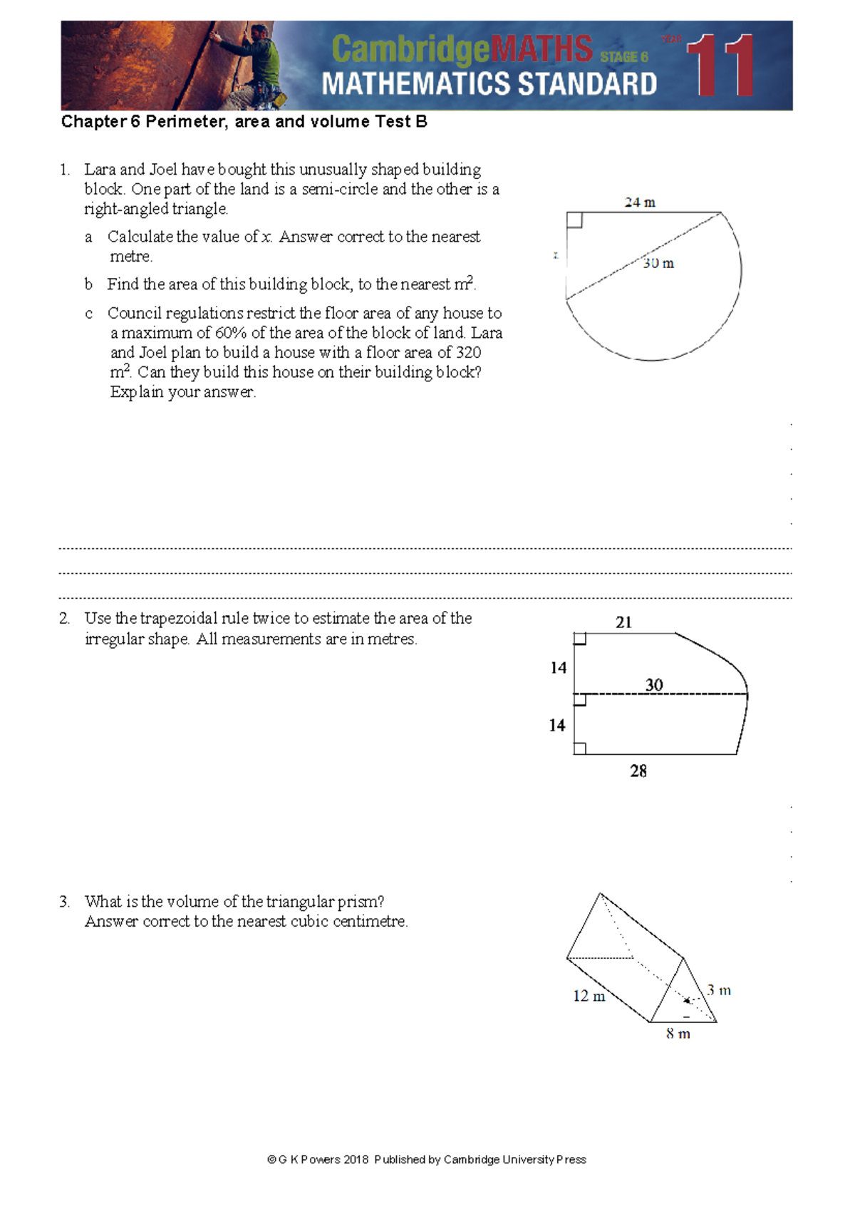 Chapter 6 Test B: Perimeter, Area, and Volume Problems - Studocu