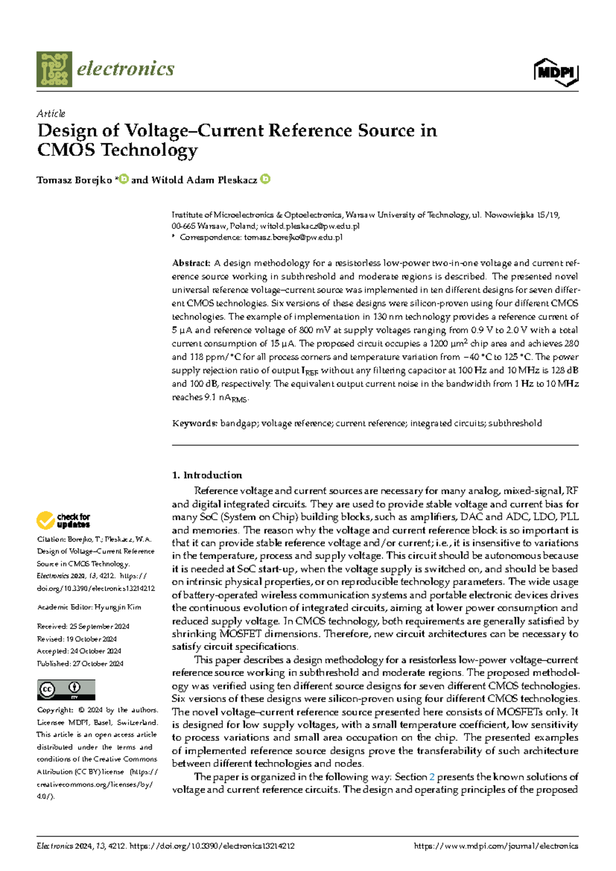 Design of a Resistorless Voltage and Current Reference Source in CMOS ...
