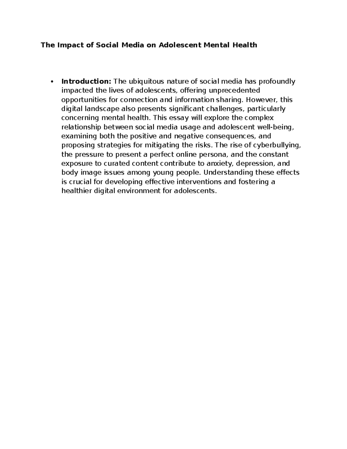 The Impact of Social Media on Adolescent Mental Health - However, this ...