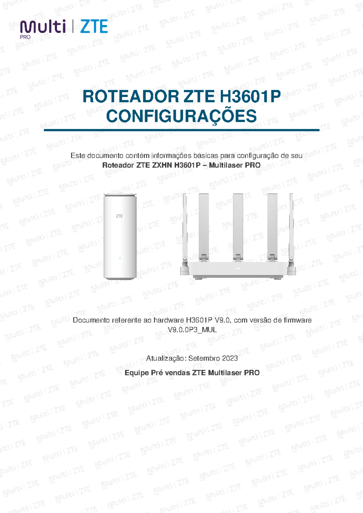 Guia de Configuração do Roteador ZTE H3601P - Manual R311 - Studocu