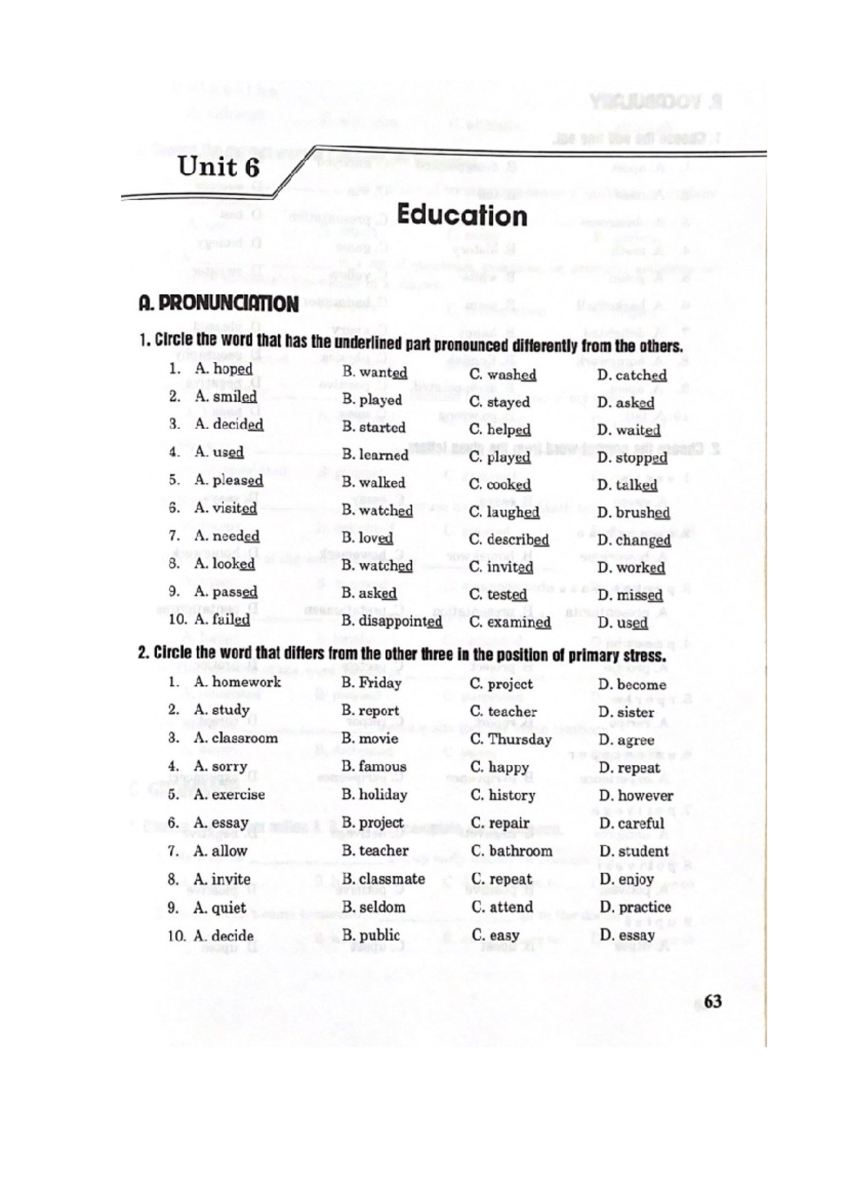 Unit 6 Education - Pronunciation and Vocabulary Exercises (8 bản) - Studocu