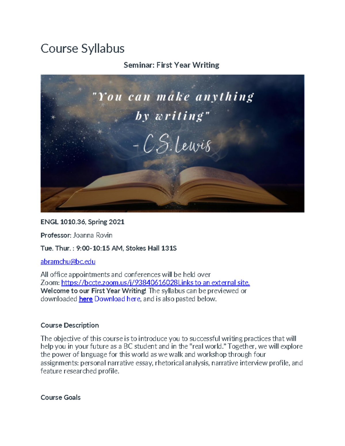 ENGL 1010.36 - First Year Writing Seminar Syllabus, Spring 2021 - Studocu