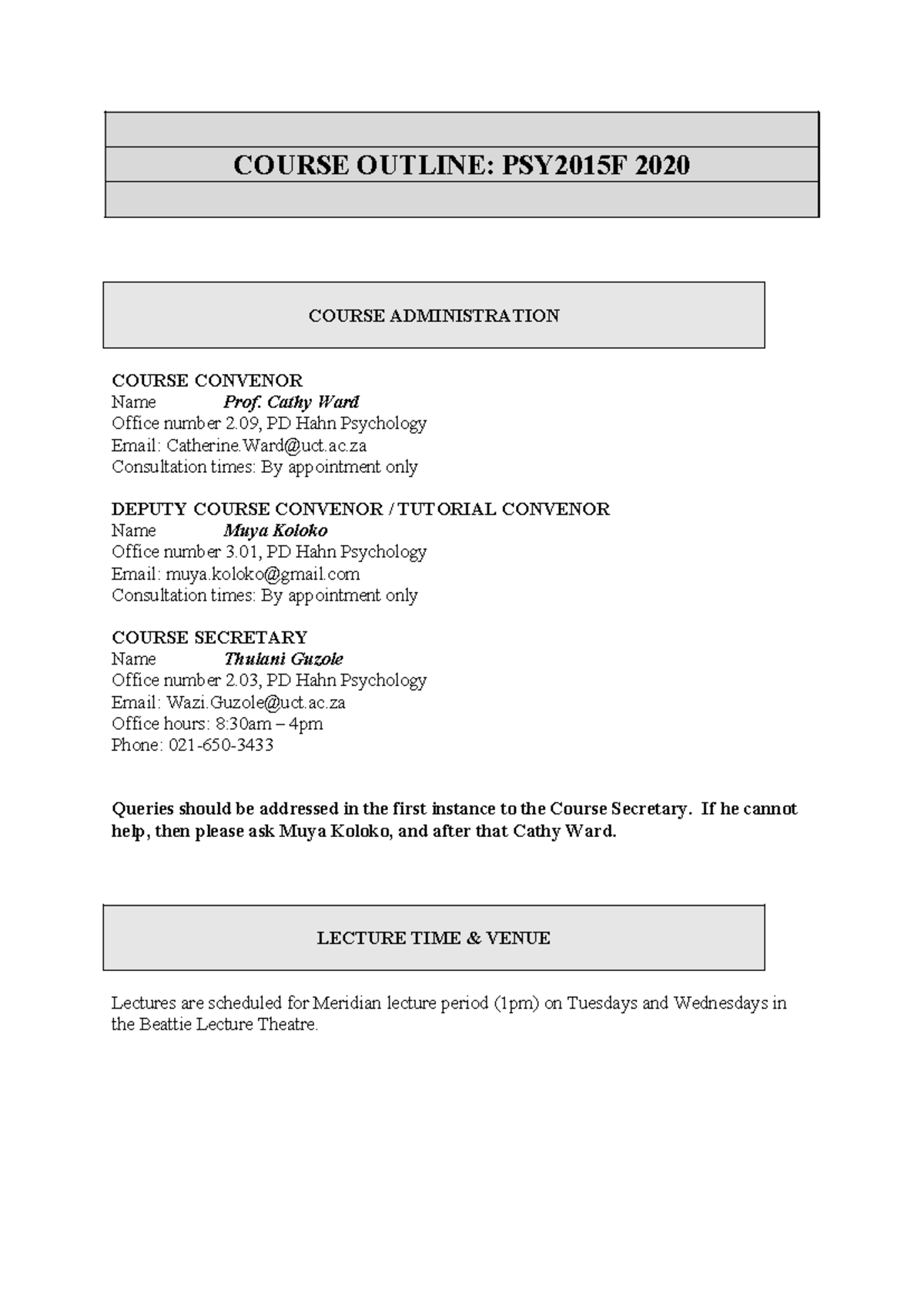 2020 PSY2015 F Course Outline-3 - COURSE OUTLINE: PSY2015F 2020 COURSE ...