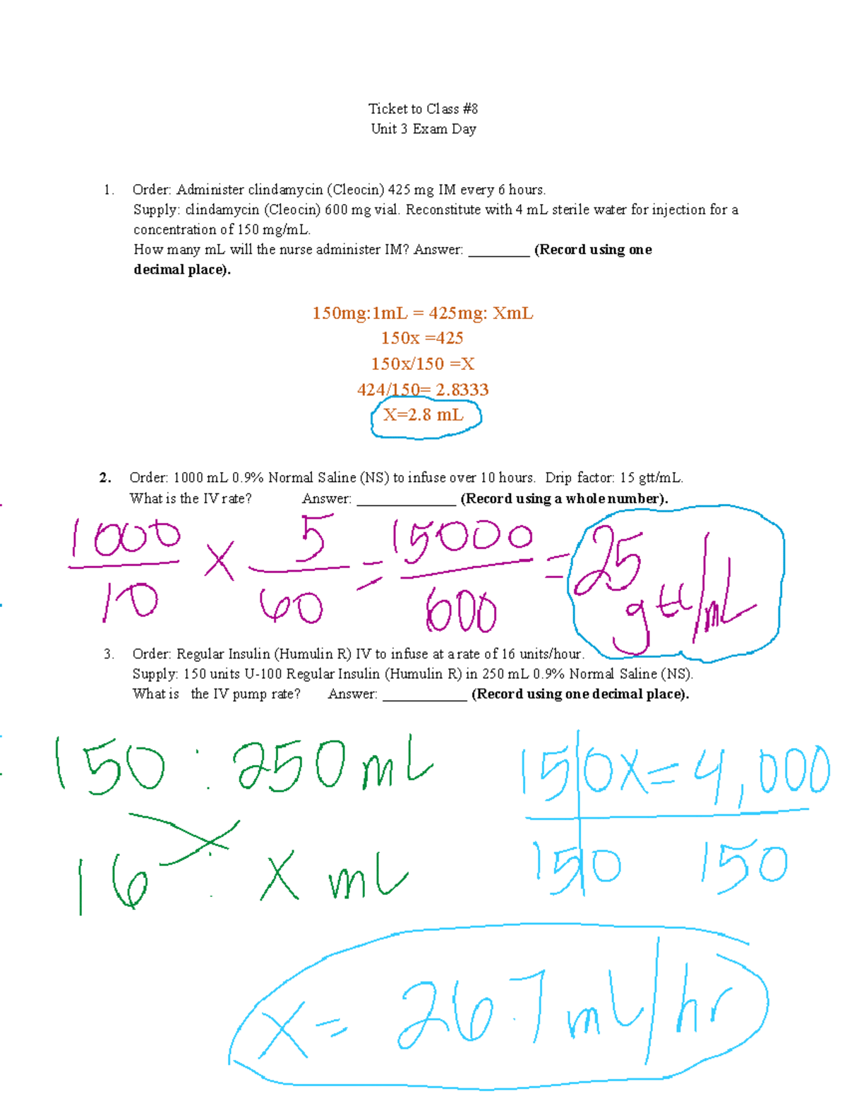 Math Unit 3 Exam Day Prep - Week 8 Ticket to Class - Studocu