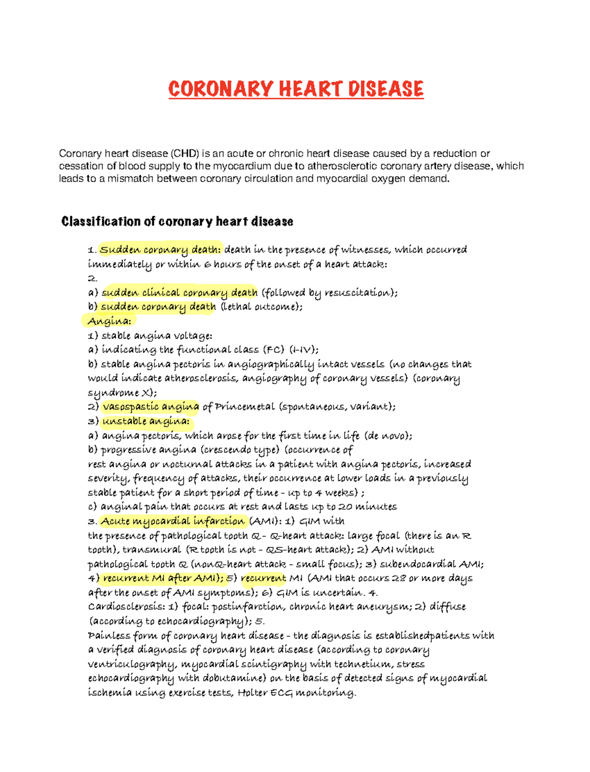 Coronary Heart Disease (CHD): Overview, Classification, and Management ...