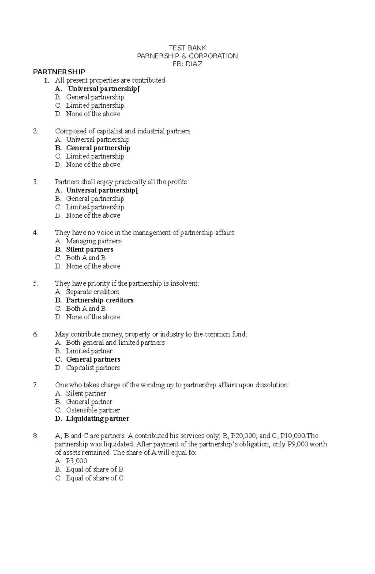Toaz - Bachelor of science in accountancy test bank, lecture notes ...