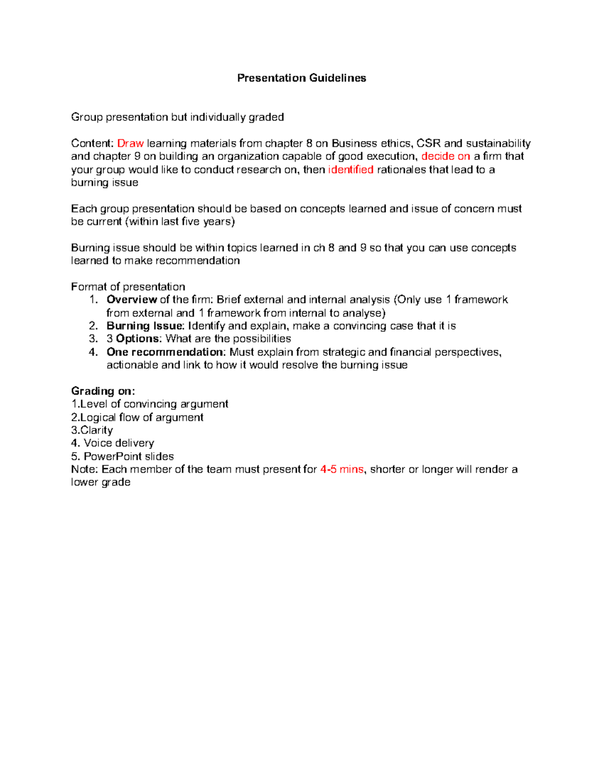 Presentation Guidelines for Group Project: Business Ethics & Execution ...