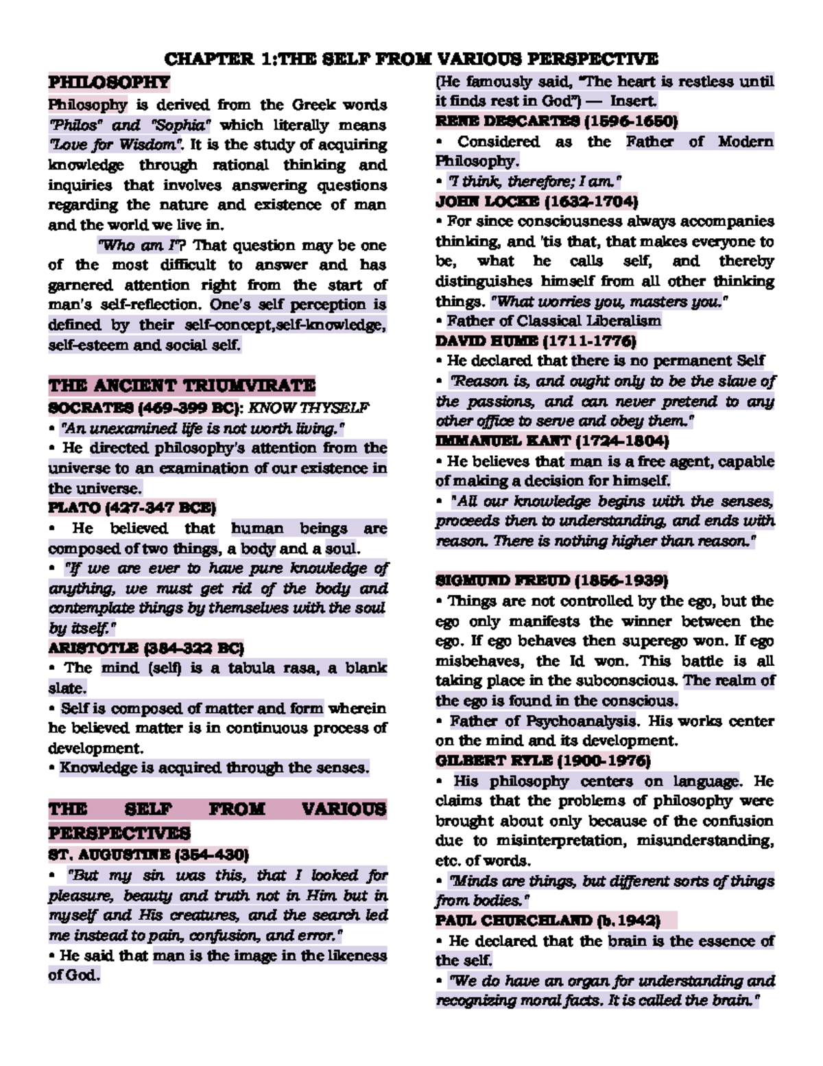 UFS CHAPTER 1: The Self from Various Perspectives - Studocu